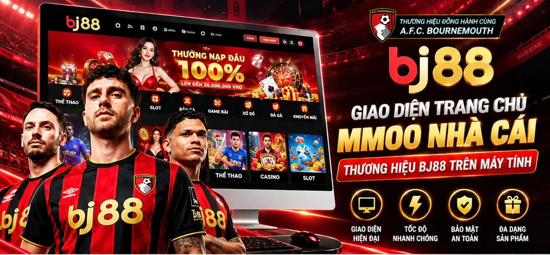 Giao diện trang chủ mmoo nhà cái thương hiệu Bj88 trên máy tính
